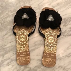 Kate Spade New York Black Leather Flat Sandals 6.5
